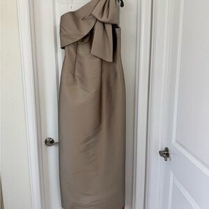 Elegant One-Shoulder Tan Dress